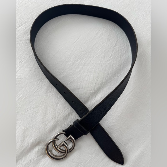 Gucci Interlocking G Buckle Leather Belt Black/Silver - Picture 1 of 3